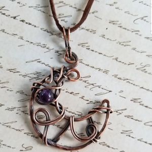 Amythest Crescent Moon Copper Necklace